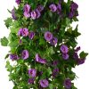 Inqcmy Artificial Hanging Flowers With Basket For Outdoors, Silk Morning Glory Vines In 12Inch Coconut Lining Basket Hanging Plant For Home Garden Porch Spring Decoration(Purple)