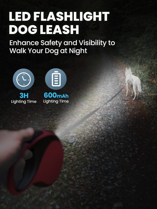 Retractable Dog Leash With Led Light, Douexio 16Ft Rechargeable Walking Dog Leash For Medium Large Dog Up To 110 Lbs,360° Tangle-, One-Button Control, High Strength Hook