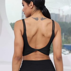 Luyaa Womens Workout Sports Bras Backless Padded Yoga Tank Tops Crop Twist Low Back Cami Bra For Gym