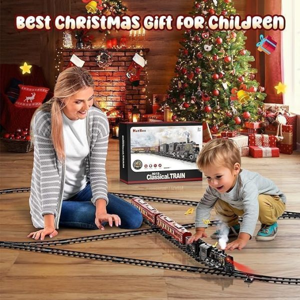 Bee Train Set, Train Toys W/Luxury Tracks, Metal Toy Train - Glowing Passenger Cars, Electric Trains W/Smoke, Sound & Light, Toddler Model Train Set For 3 4 5 6 7+ Years Old Boys Birthday Gifts