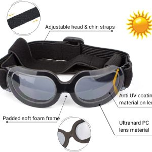 Namsan Dog Goggles Small Breed Uv Lens Doggy Sunglasses For Small Dogs Eyes Protection Outdoor Antifogging Snowproof Windproof Dog Glasses, Adjustable Bright Black