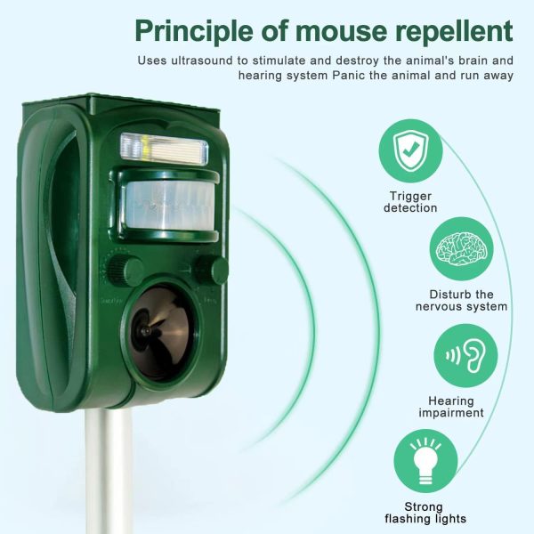 Ultrasonic Animal Repellent, Outdoor Solar Powered Squirrels Deterrent With Motion Sensor,Sound And Led Flashing,Waterproof Deer Repeller,Animal Repellent For Cat Dog Bird Skunk Rabbit Wild Pigs