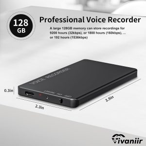 128Gb Digital Voice Recorder Vivaniir, 350 Hours Long Recording Time (2500Mah Massive Battery), Usb-C Voice Activated Recorder With Playback And Noise Reduction, Ideal For Meeting Interview Lecture