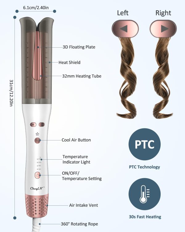 Ckeyin Automatic Curling Iron,Professional Anti-Tangle Auto Hair Curler With 1.25" Ceramic Ionic Barrel & 4 Temperature,Dual Voltage Rotating With Auto Shut-,One-Click Cool For Hair Styling