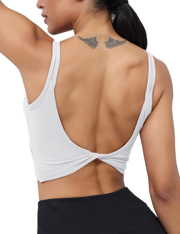 Luyaa Womens Workout Sports Bras Backless Padded Yoga Tank Tops Crop Twist Low Back Cami Bra For Gym