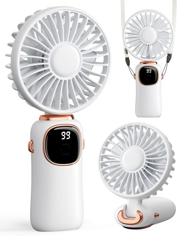 Coldsky Portable Handheld Fan, 4000Mah Battery Operated Fan With Led Display, Handheld/Neck/Desk 3 In 1 Personal Small Fan, 90° Foldable Desk Fan With Base, 5 Speed Lash Fan Makeup Fan For Women