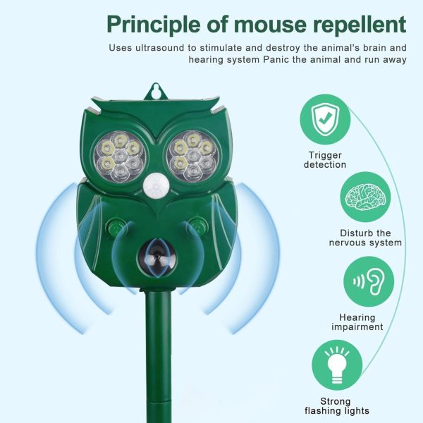 Solar Ultrasonic Animal Repellent, Outdoor Powered Squirrels Deterrent With Motion Sensor,Sound And Led Flashing,Waterproof Deer Repeller,Animal Repellent For Cat Dog Bird Rabbit Wild Cdvc