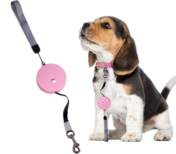Retractable Dog Leash Pet Mini Retractable Leash Lightweight And Compact For Small And Medium Dogs Up To 22Lbs With 9.8Ft Strong Nylon Tape,One-Touch Extend And Lock With Wrist Strap (1-Pink/1-White)