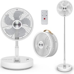 Primevolve Battery Operated Portable Standing Fan, Rechargeable Usb Personal Floor Fan With Adjustable Height Black