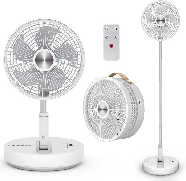 Primevolve Battery Operated Portable Standing Fan, Rechargeable Usb Personal Floor Fan With Adjustable Height Black