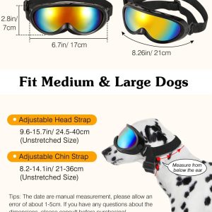 Lewondr Dog Goggles Medium Large Breed, Dog Sunglasses With Adjustable Straps And Soft Sponge Pad, Uv/Wind/Dust/Fog/Snow Dog Eye Protection Sunglasses For Outdoor Driving Riding, Black