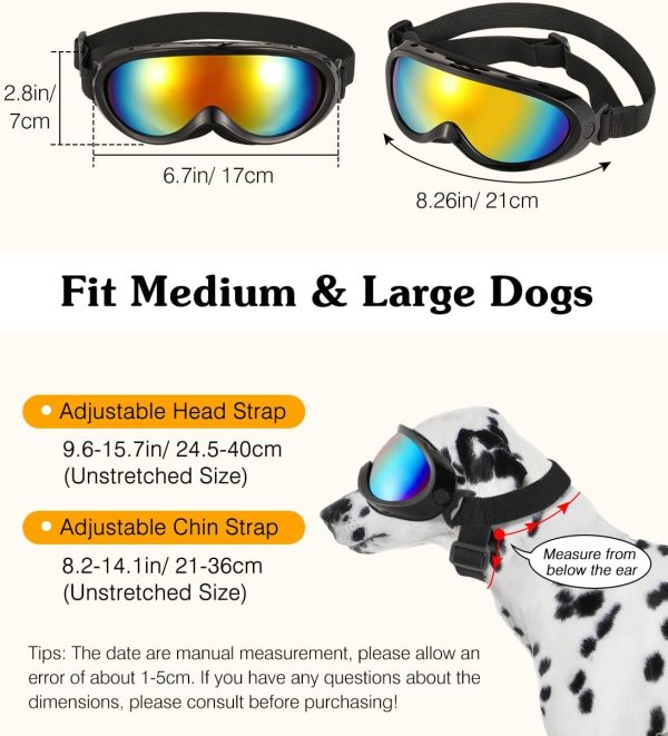 Lewondr Dog Goggles Medium Large Breed, Dog Sunglasses With Adjustable Straps And Soft Sponge Pad, Uv/Wind/Dust/Fog/Snow Dog Eye Protection Sunglasses For Outdoor Driving Riding, Black
