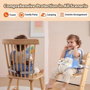 Portable High Chair, Horizontal Fixing Booster Seat Harness, Baby Travel Essential For Babies & Toddlers, Foldable Packable Adjustable Straps Shoulder Belt, Fit Any Chair Machine Wash(Beige_Car)