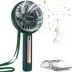 Vkusra Handheld Fan, Mini Hand Held Fan With Base,Personal Small Battery Operated Portable Hand Fan With 4 Speeds,Usb Rechargeable Makeup Desk Fan For Travel Outdoor Office-Green