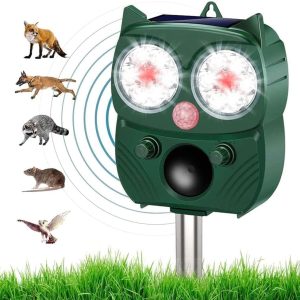 Solar Animal Repeller, Ultrasonic Repellent, Motion Detection, Led Flashing Light, Dog, Cat Repellent, Squirrel, Raccoon, Skunk, Rabbit, Rodent, Fox, Deer, Etc.
