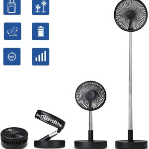 Primevolve Battery Operated Portable Standing Fan, Rechargeable Usb Personal Floor Fan With Adjustable Height Black