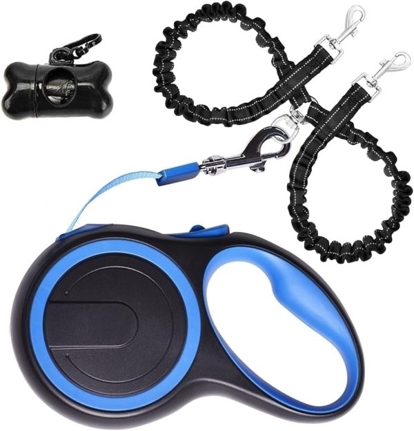 Dual Retractable Dog Leash For Small To Medium Dogs Up To 44Lbs/20Kg U2013 16Ft Extendable With Poop Bags, Non-Slip Grip, 360° Tangle-, One-Button Break & Lock U2013 Ideal For Walking Two Dogs