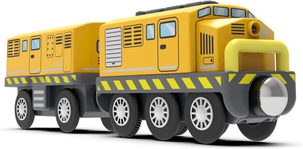 Wooden Train Track Accessories Battery Operated Locomotive Train, Motorized Train For Toddlers With Magnetic Connection, Powerful Engine Train Vehicles (Yellow Battery Operated Train With Lights)
