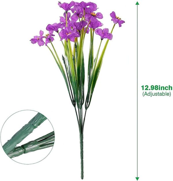 Satefello 20 Bundles Artificial Flowers For Outdoors, Uv Resistant Flowers With Plastic Plants, Faux Silk Flowers For Outside Window Box Front Porch Hanging Planter Decor-Purple
