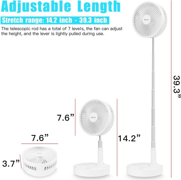 Aicase Stand Fan,Folding Portable Telescopic Floor/Usb Desk Fan With 7200Mah Rechargeable Battery,4 Speeds Super Quiet Adjustable Height And Head Great For Office Home Outdoor Camping