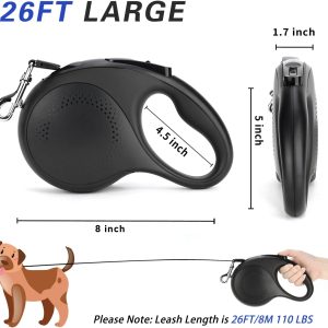 Retractable Dog Leash, 26 Feet Dog Leash For Small To Large Dogs Up To 110Lbs, Anti-Slip Handle One Button Lock And Release, 360° Tangle-