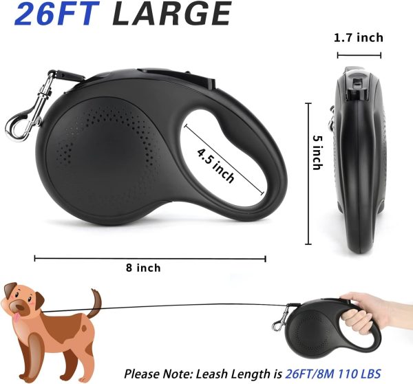 Retractable Dog Leash, 26 Feet Dog Leash For Small To Large Dogs Up To 110Lbs, Anti-Slip Handle One Button Lock And Release, 360° Tangle-