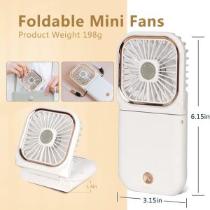 Portable Mini Fan Small Battery Operated Fan 5 In 1 As Power Bank,Phone Holder,Handheld Fan,Desk Fan, Usb Rechargeable Personal Hand Fans,3000 Mah Power Bank,3 Speed Adjustable, Neck Lanyard, White