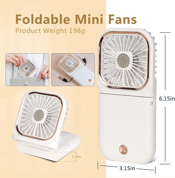 Portable Mini Fan Small Battery Operated Fan 5 In 1 As Power Bank,Phone Holder,Handheld Fan,Desk Fan, Usb Rechargeable Personal Hand Fans,3000 Mah Power Bank,3 Speed Adjustable, Neck Lanyard, White