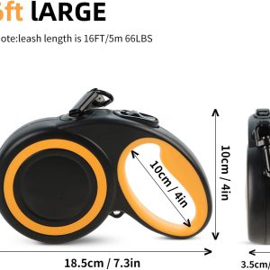 Retractable Dog Leash 16Ft Reflective Strong Nylon Tape Leash With Anti-Slip Handle For Large Dog Or Cat Up To 66 Lbs (Black-M)
