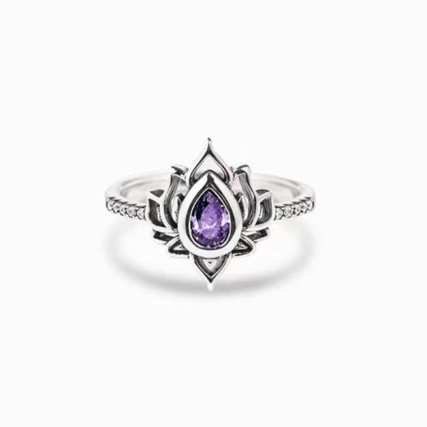 925 Sterling Silver Lotus Zircon Blessing Protection Ring