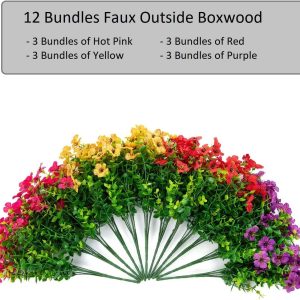 Artificial Plants Flowers For Outdoor Outside Spring Summer Decoration, 12 Bundles Faux Silk Colorful Mix Daisy Uv Sun Resistant Realistic For Porch Patio Home Planter Window Box Yard