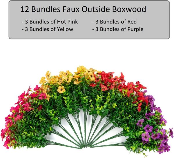 Artificial Plants Flowers For Outdoor Outside Spring Summer Decoration, 12 Bundles Faux Silk Colorful Mix Daisy Uv Sun Resistant Realistic For Porch Patio Home Planter Window Box Yard