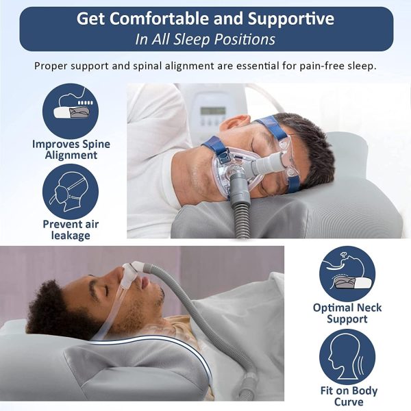 Ikstar Cooling Cpap Pillow For Side Sleepers, Sleep Apnea Pillow For Cpap User - Reduce Air Leak, Hose Tangle, Pressure, Memory Foam Neck Support Pillow Side, Back, Stomach Sleeper