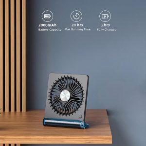 Koonie Portable Desk Fan, 3.5-20Hrs Battery Operated Small Usb Fan With Ultra Quiet 220° Tilt Folding, Rechargeable Personal Fan With 3 Speeds Strong Wind For Home Office Desktop, Black