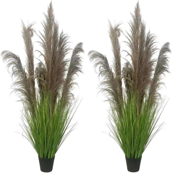 Ecoforest 47" (4Ft,2Pack) Pampas Grass Potted Plants - Artificial Faux Plants Featuring Tall Grass, Grass - Perfect Home Decor For Plant Room Decoration Or As Floor Plants.