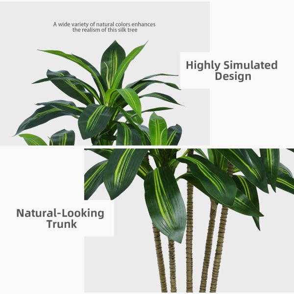 Astidy Artificial Dracaena Tree 5Ft - Faux Tree With White Tall Planter - Tropical Yucca Floor Plant In Pot - Artificial Silk Tree For Home Office Living Room Decor Indoor