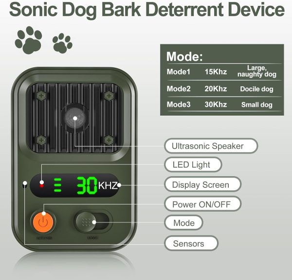 Anti Barking Devices, Auto Dog Bark Deterrent Devices With 3 Levels, Rechargeable Dog Silencer Sonic Barking Deterrent, Barking Box Barking Control Devices Indoor/Outdoor Safe For Dog & People