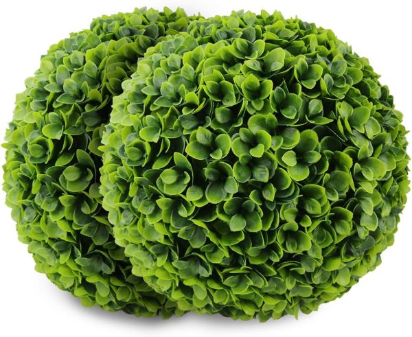 Sunnyglade 2 Pcs 15.7 Inch 3 Layers Artificial Plant Topiary Ball Faux Boxwood Decorative Balls For Backyard, Balcony,Garden, Wedding And Home Décor