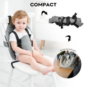 Baby Travel Harness Seat, Feeding Baby Portable High Chair Safety Seat For Travel With Adjustable Straps, Baby Travel Gear Must Have Infant Seat With Safety Harness, Grey