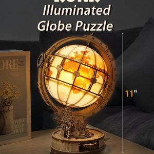 Rokr 3D Wooden Puzzles For Adults-Led Illuminated Wooden Globe Puzzle-Model Building Kits-Room Decor For Teen Girls Boys Women Men