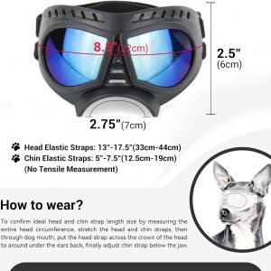 Namsan Dog Goggles Small Breed Uv Dog Sunglasses For Small Medium Dogs Tactical Doggy Glasses Wind/Dust/Fog/Snow Puppy Eye Protection, Wide Snout Rest, Soft Frame, Blue Lens