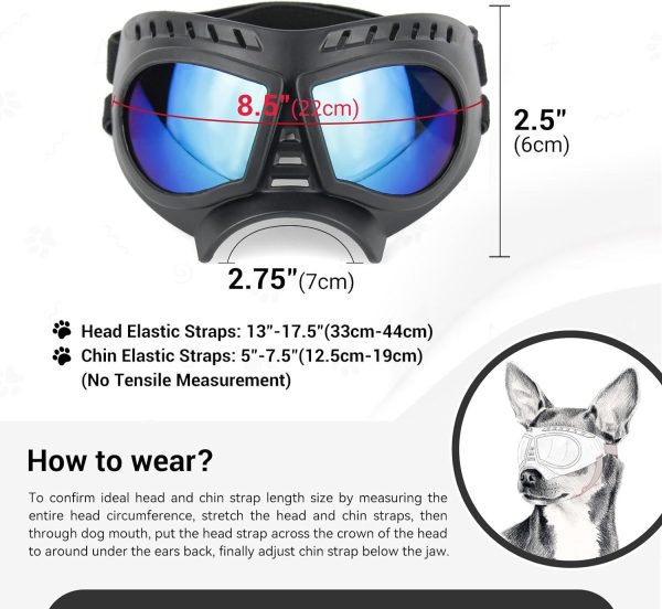 Namsan Dog Goggles Small Breed Uv Dog Sunglasses For Small Medium Dogs Tactical Doggy Glasses Wind/Dust/Fog/Snow Puppy Eye Protection, Wide Snout Rest, Soft Frame, Blue Lens