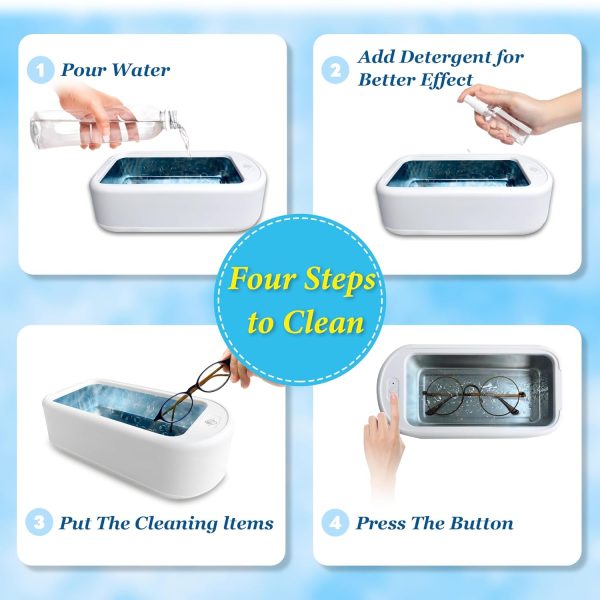 640Ml Ultrasonic Jewelry Cleaner Machine: 40W 22Oz Capacity, 48Khz, 2 Timer Modes. Professional Portable Ultrasonic Cleaner For Jewelry, Rings, Watches, Dentures And Glasses. White Design.