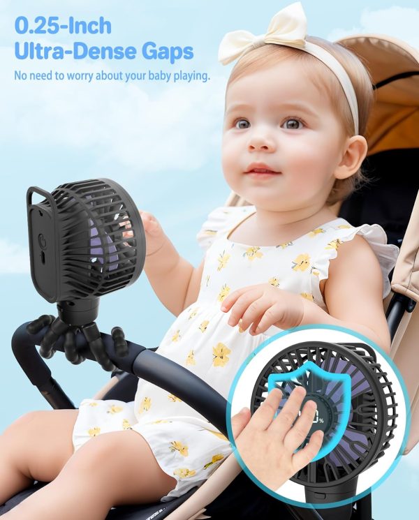 Eclip Portable Stroller Fan, Led Display, 4 Speeds, Flexible Tripod Clip On Fan Blow Cold Air, 30Db Quiet Handheld Desk Cooling Baby Fan For Car Seat Crib Bike Treadmill (3 Inches Black)