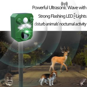 Ultrasonic Solar Animal Repeller, Cat Repellent Outdoor Squirrel Repellent With Motion Sensor & Flashing Light, Animals Deterrent For Squirrel Bird Deer Cat Skunk Dog For Yard Garden