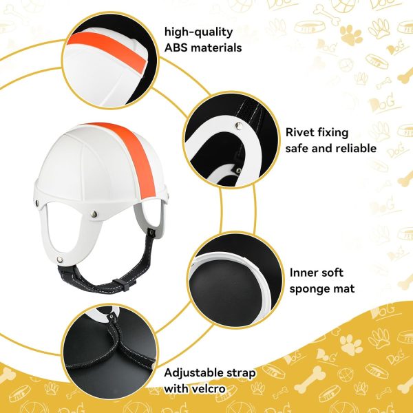 Petleso Dog Helmet Pet Helmet For Small Dog Cat Hard Safety Cap With Adjustable Belt Head Protection For Puppy Outdoor Riding, White-Orange S
