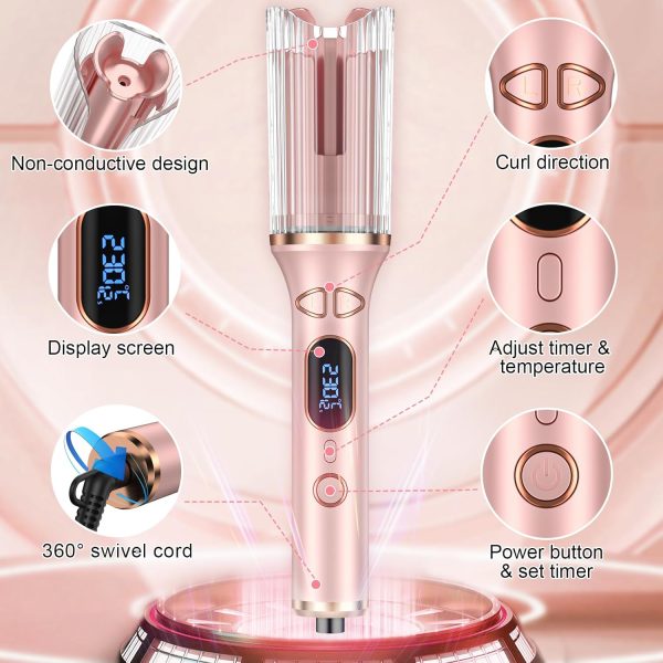 Automatic Curling Iron, Auto Curling With 1 Inch Large Ceramic Barrel [Lasting Styling | Auto Shut ] Dual Voltage Hair Curler W/ 4 Temps & Timer, Auto Rotating Wave Curling Iron Tools