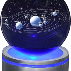 3D Solar System Crystal Ball With Led Colorful Lighting Touch Base, Solar System Model Decor Science Astronomy Gifts God Bless The World Easter Religious Space Gifts Decor