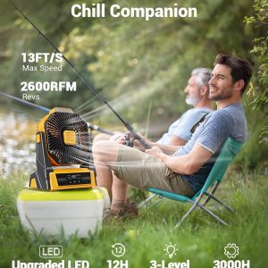 Kopbeau Portable Camping Fan With Lights, 20000Mah Rechargeable Battery Operated Fan, Battery Powered Outdoor Beach Tent Fan With 3 Speeds & Hook, Personal Usb Table Fan For Camping Accessories