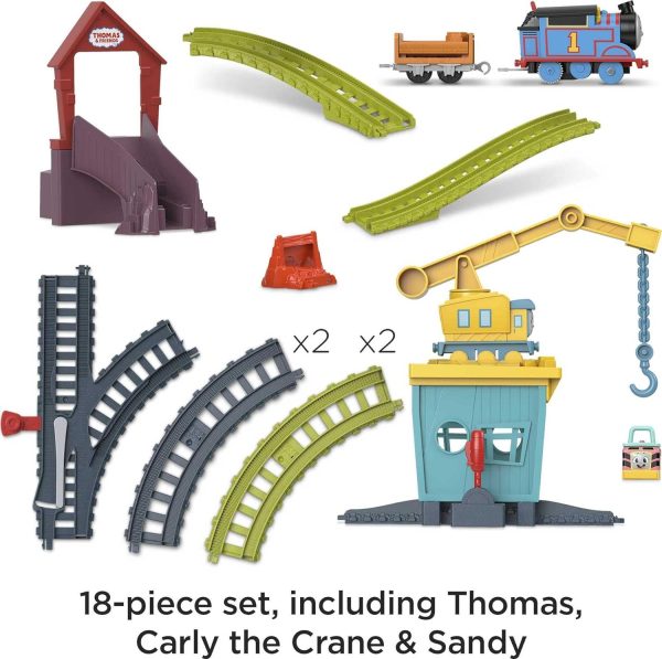 Thomas & Friends Motorized Toy Train Set Fix 'Em Up Friends With Carly The Crane, Sandy The Rail Speeder & Thomas For Preschool Kids Ages 3+ Years U200B